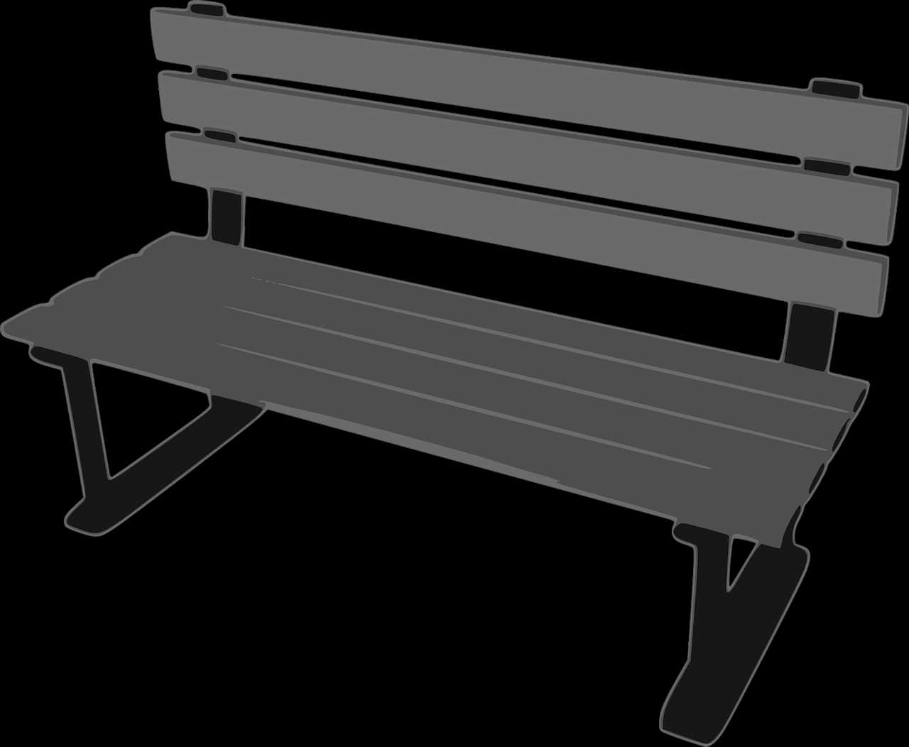 Park Bench 桌布 壁紙 — 一張極簡灰色公園長椅，帶有板條靠背和座位，孤立地立在黑色背景前。