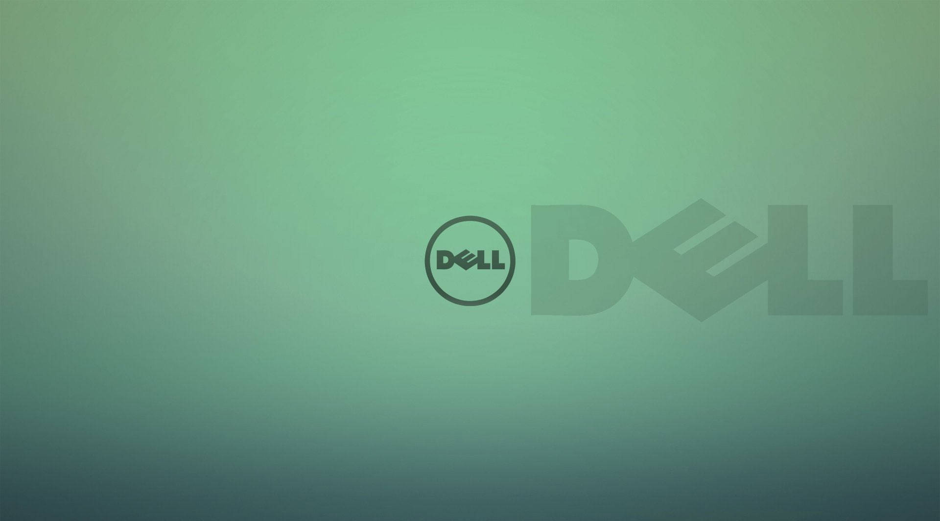 戴爾筆記型電腦 桌布 壁紙 — 一張極簡綠色漸層桌布，Dell 標誌以圓形和方塊風格居中顯示在螢幕上。
