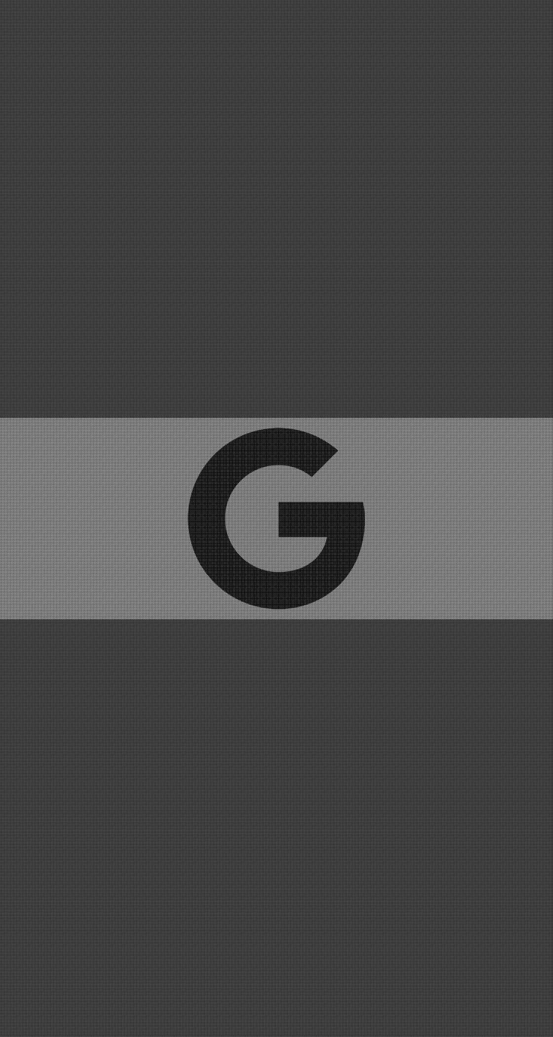 Pixel 3 Amoled 桌布 壁紙 — 一張極簡風格桌布，在深灰色漸變背景上，一條灰色水平帶中央有一個醒目的黑色G標誌。