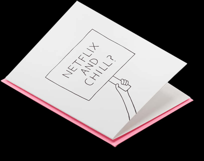 Clip Art 桌布 壁紙 — 一張極簡風格的卡片，一隻手舉著寫有「NETFLIX AND CHILL?」的牌子，背景為黑色，邊緣為粉紅色。
