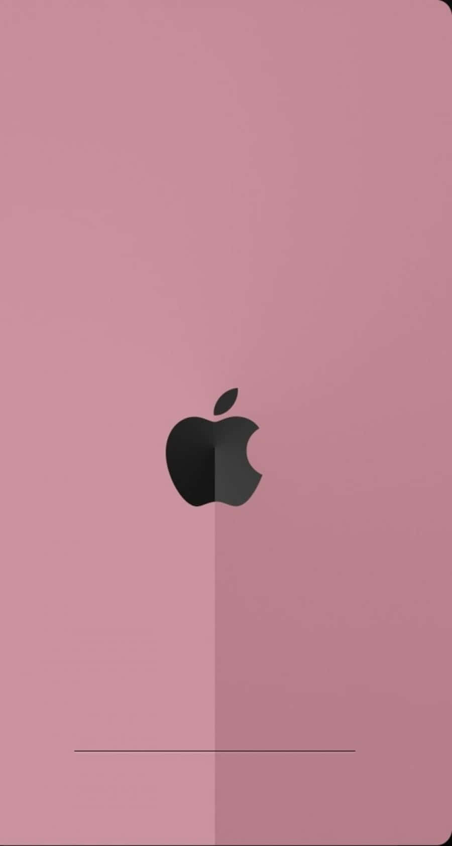 Black And Pink 桌布 壁紙 — 一張極簡風格的粉紅色桌布，中央有一個黑色Apple標誌，帶有微妙的漸變效果，下方有一條細水平線。