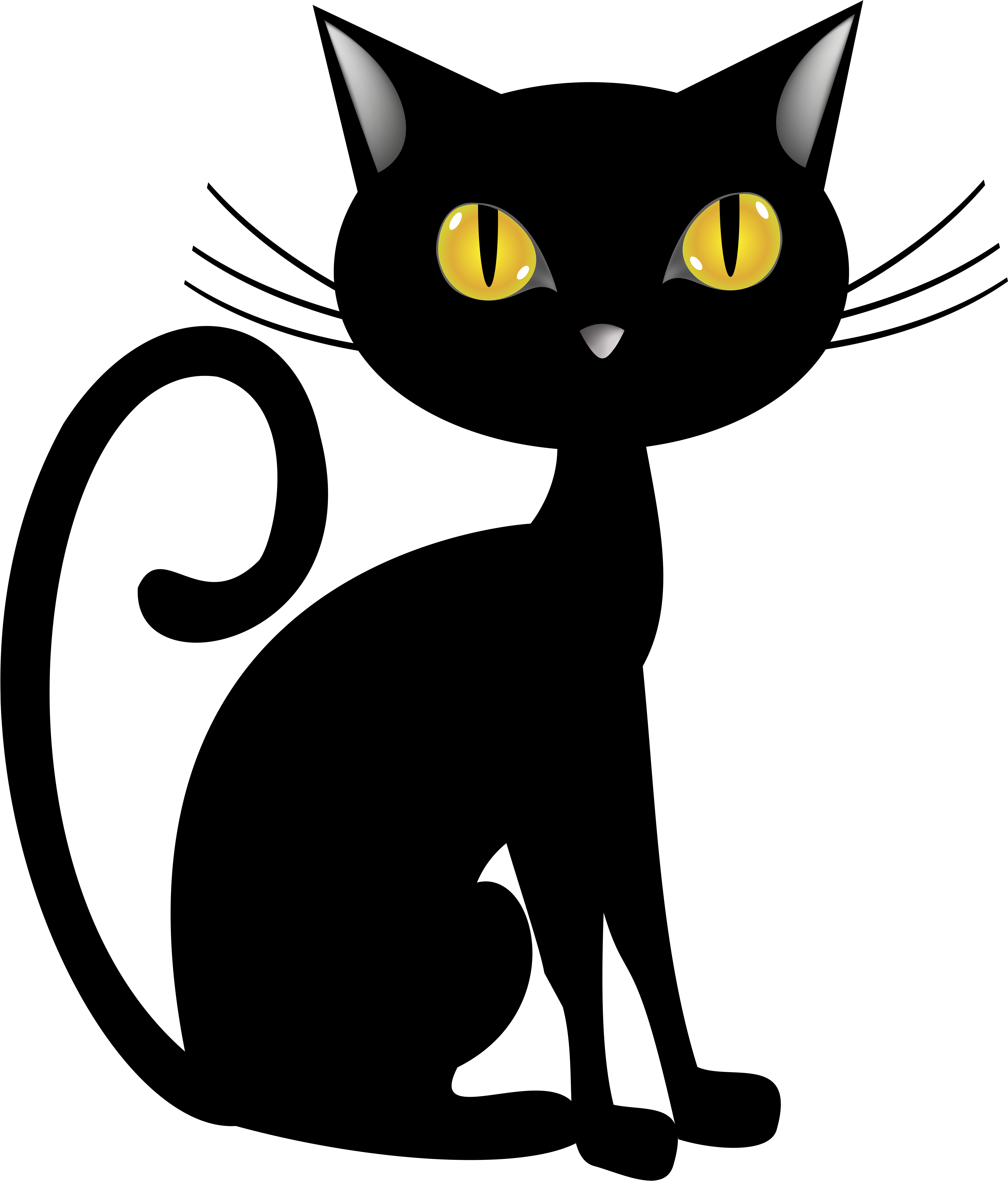 Black Cat Halloween 桌布 壁紙 — 一張極簡風格的黑色貓臉，有著發光的黃色眼睛和尖耳朵，從純粹的黑暗中凝視著。
