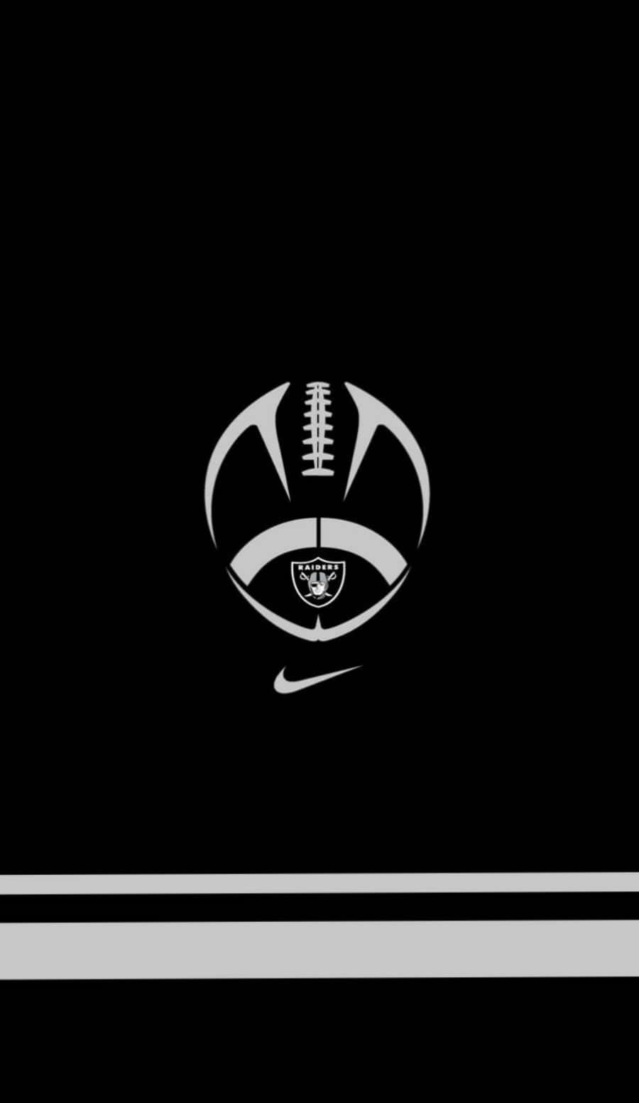 白色足球標誌，帶有Raiders徽章和Nike勾勾，背景為黑色。 — 突襲者 GIF 壁紙