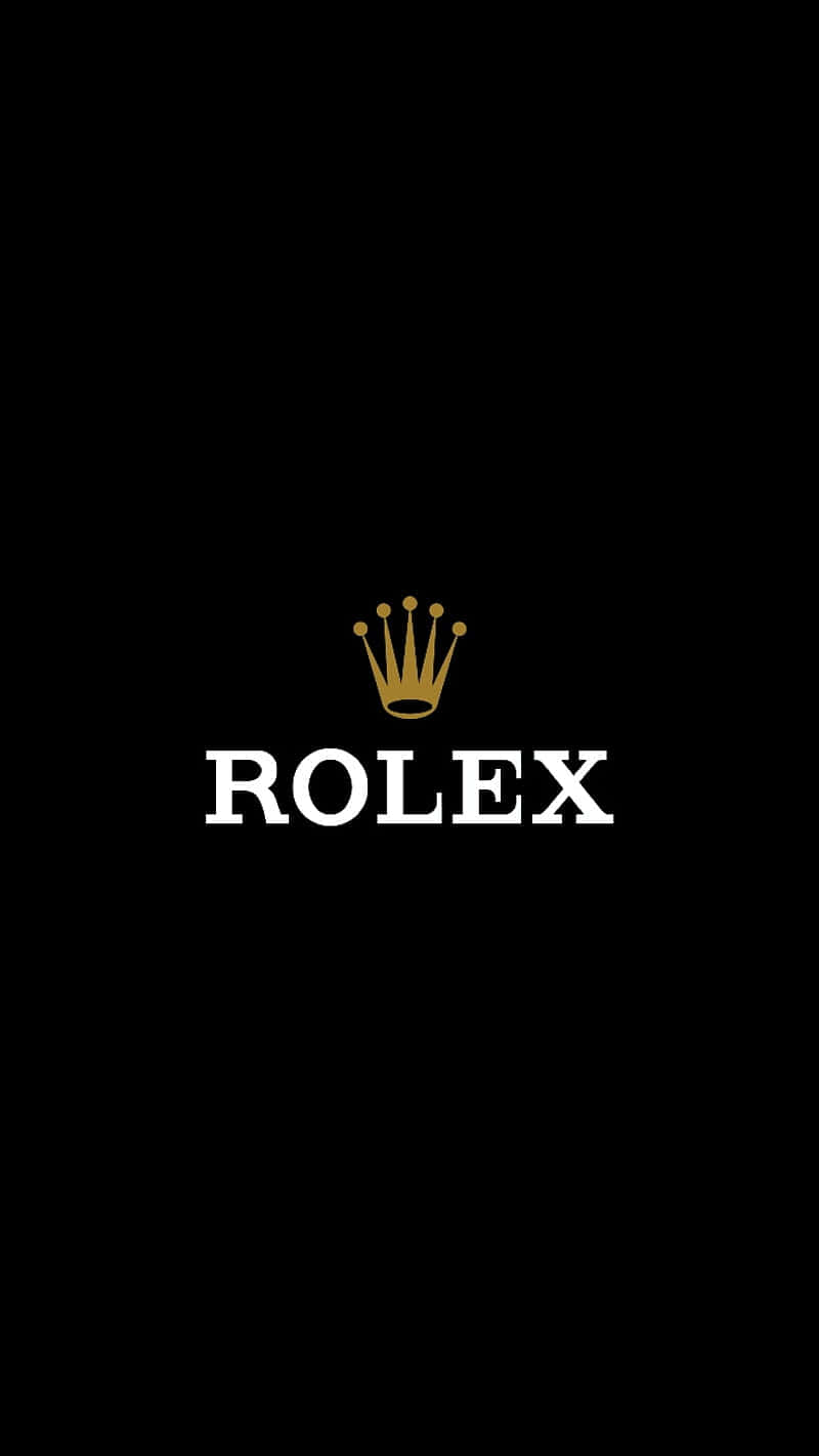 Rolex 桌布 壁紙 — 一張極簡黑色桌布，中央放置標誌性的金色皇冠和白色勞力士標誌，背景為純黑色。