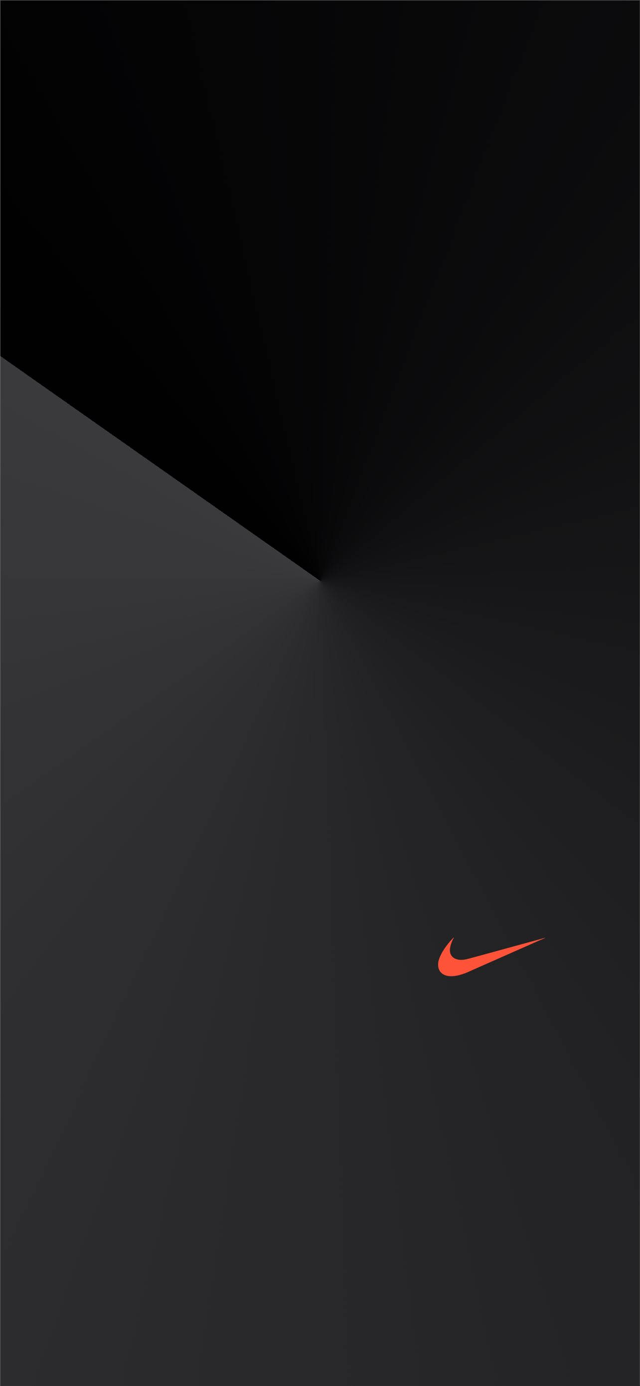 Nike iPhone 桌布 壁紙 — 一張極簡黑色桌布，中央有一個發光的橙色Nike swoosh標誌，背景為漸變色。