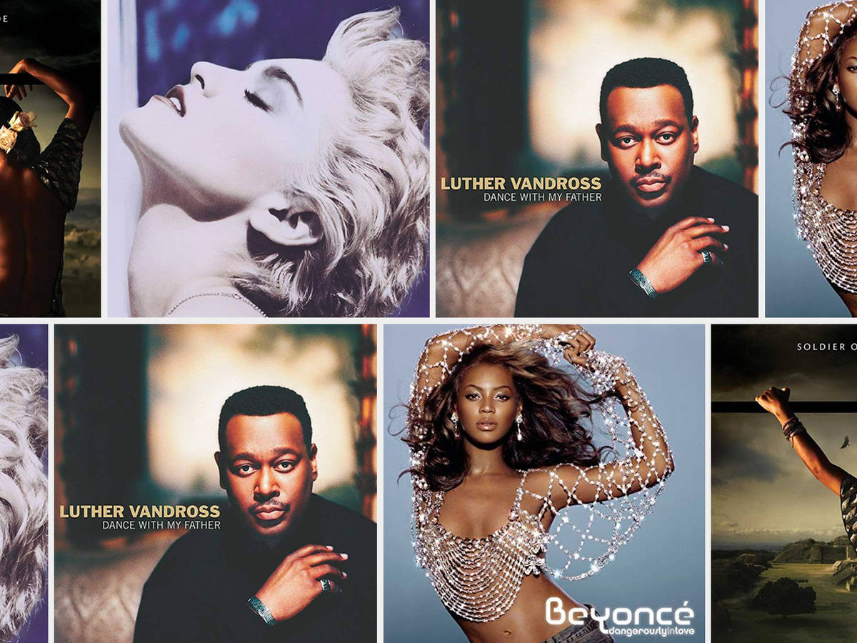 Stars 桌布 壁紙 — 一張標誌性音樂藝術家的拼貼畫，包括 Luther Vandross 和 Beyoncé，展現迷人且富有表現力的姿勢。