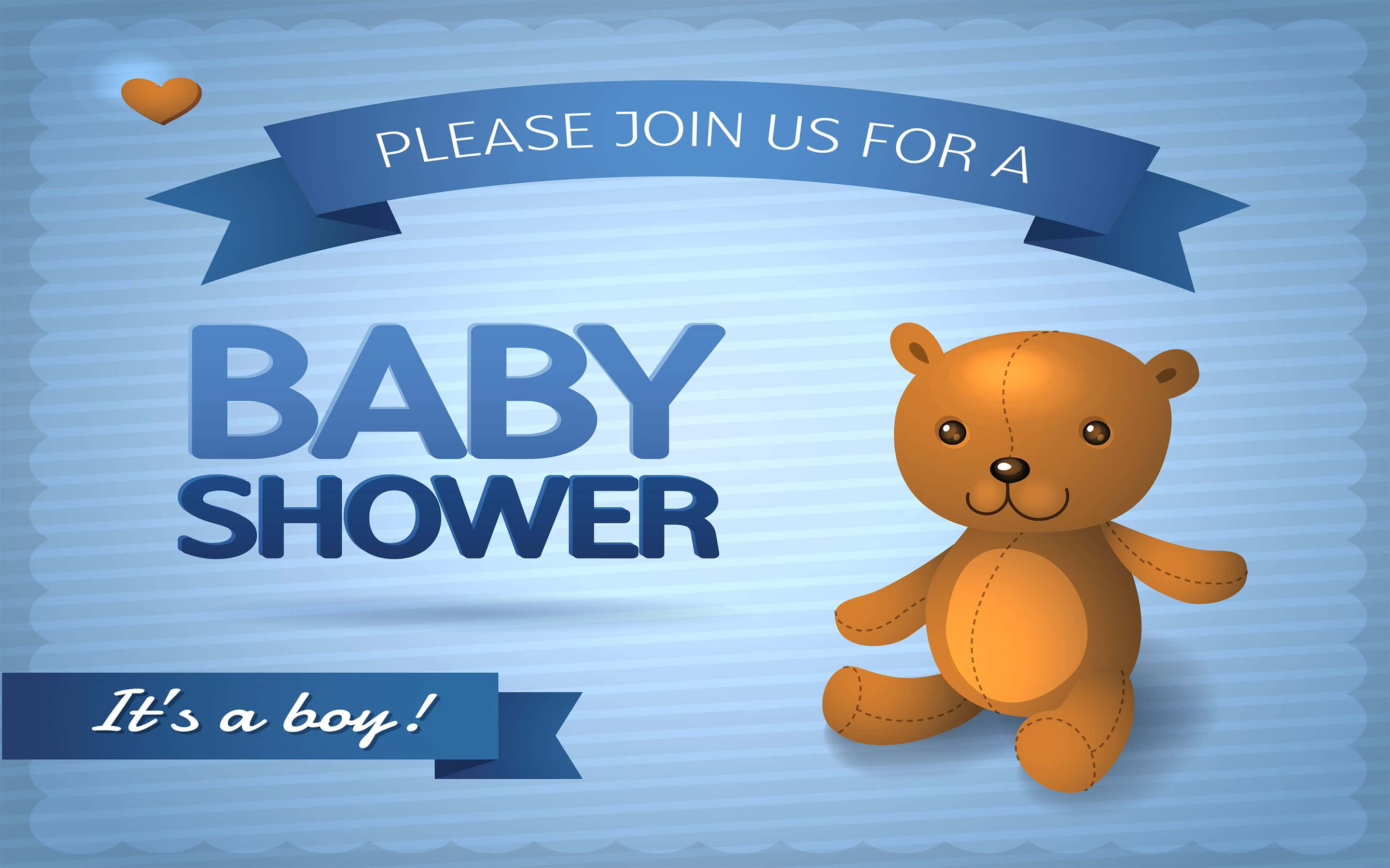 Baby Shower 桌布 壁紙 — 一張歡樂的嬰兒送禮會邀請函，上面有棕色泰迪熊和藍色橫幅，宣佈是男孩。