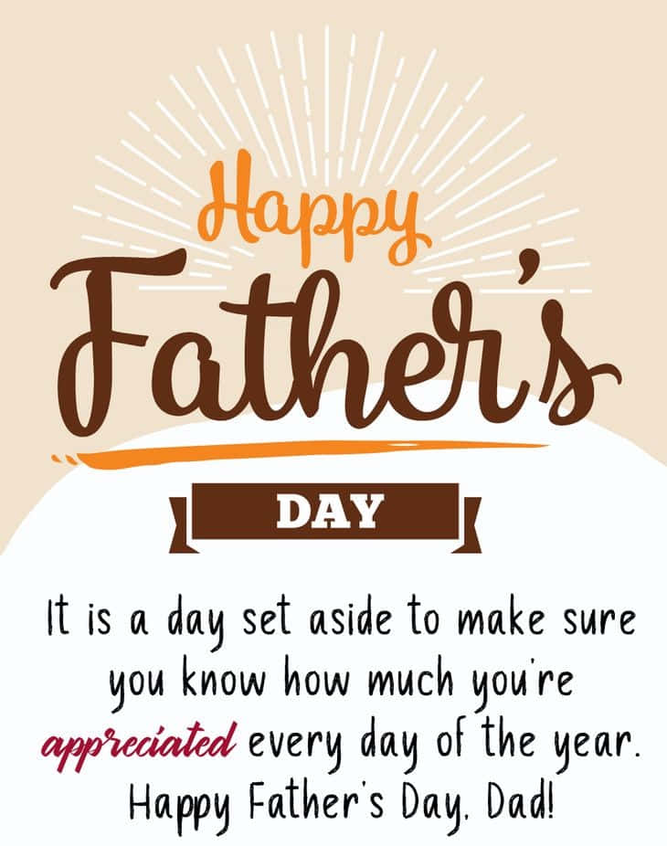 Fathers Day 桌布 壁紙 — 一張歡樂的父親節賀卡，帶有風格化文字和陽光放射設計，背景為柔和米色。