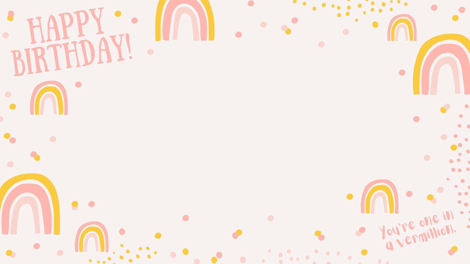 彩虹 桌布 壁紙 — 一張歡樂的生日賀卡，以柔和彩虹和五彩紙屑框出空白空間。