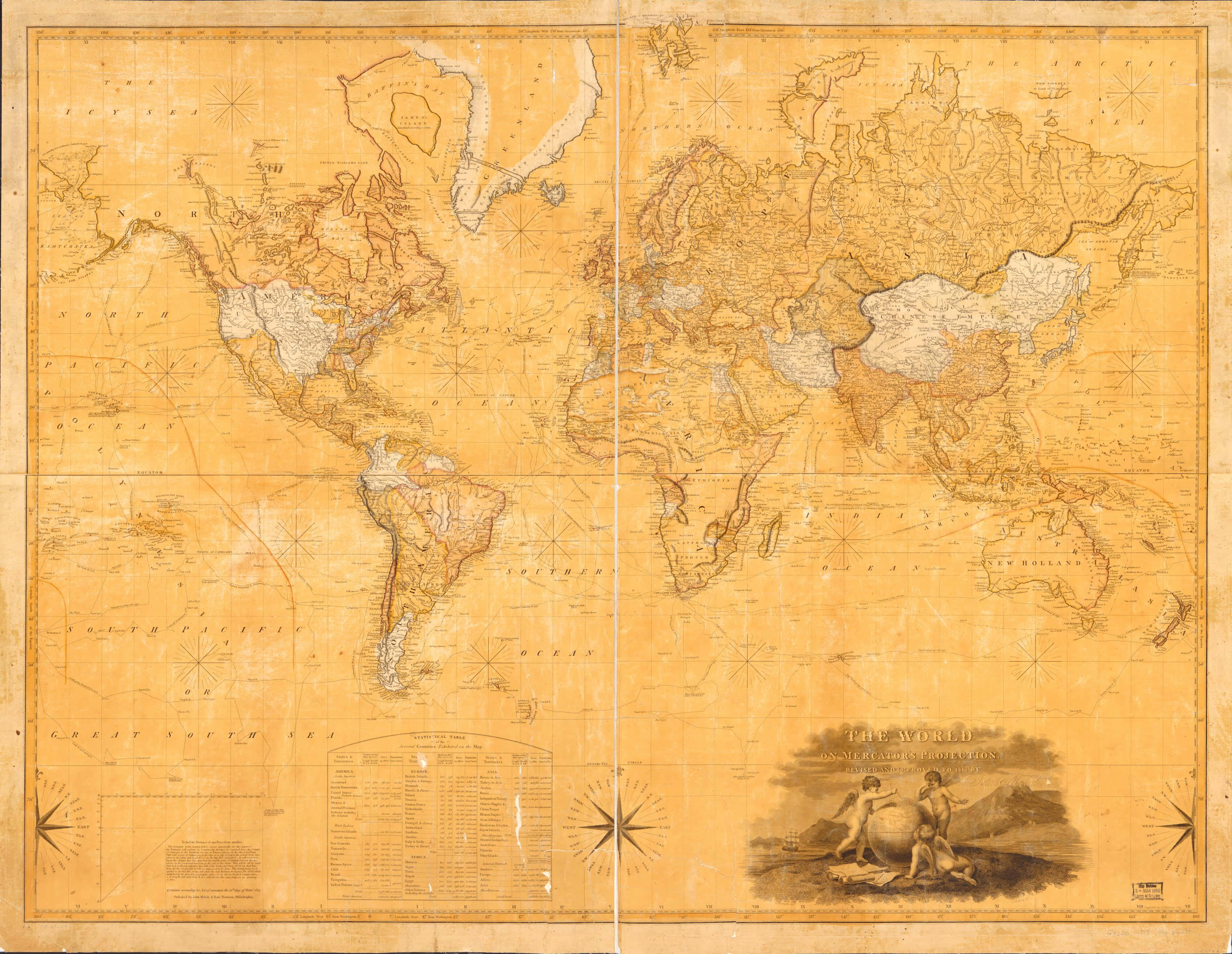World Map Aesthetic 桌布 壁紙 — 一張泛黃的復古世界地圖，細節精緻，底部有經典的製圖插圖。