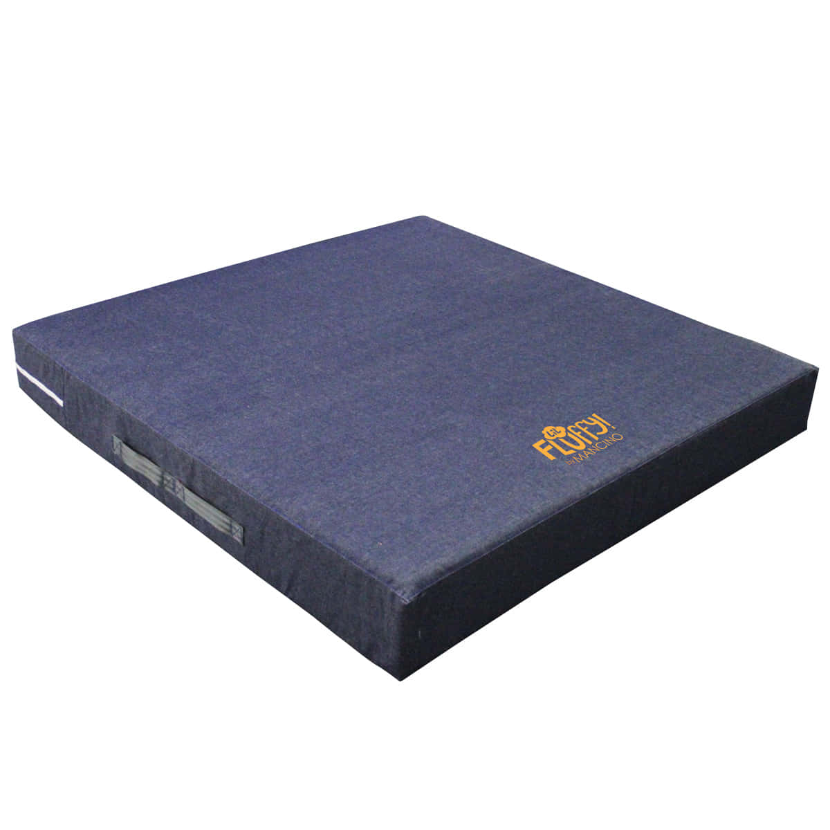 Gymnastics Mat 桌布 壁紙 — 一張深藍色瑜珈墊帶有橙色標誌，傾斜放置在純白色背景上。