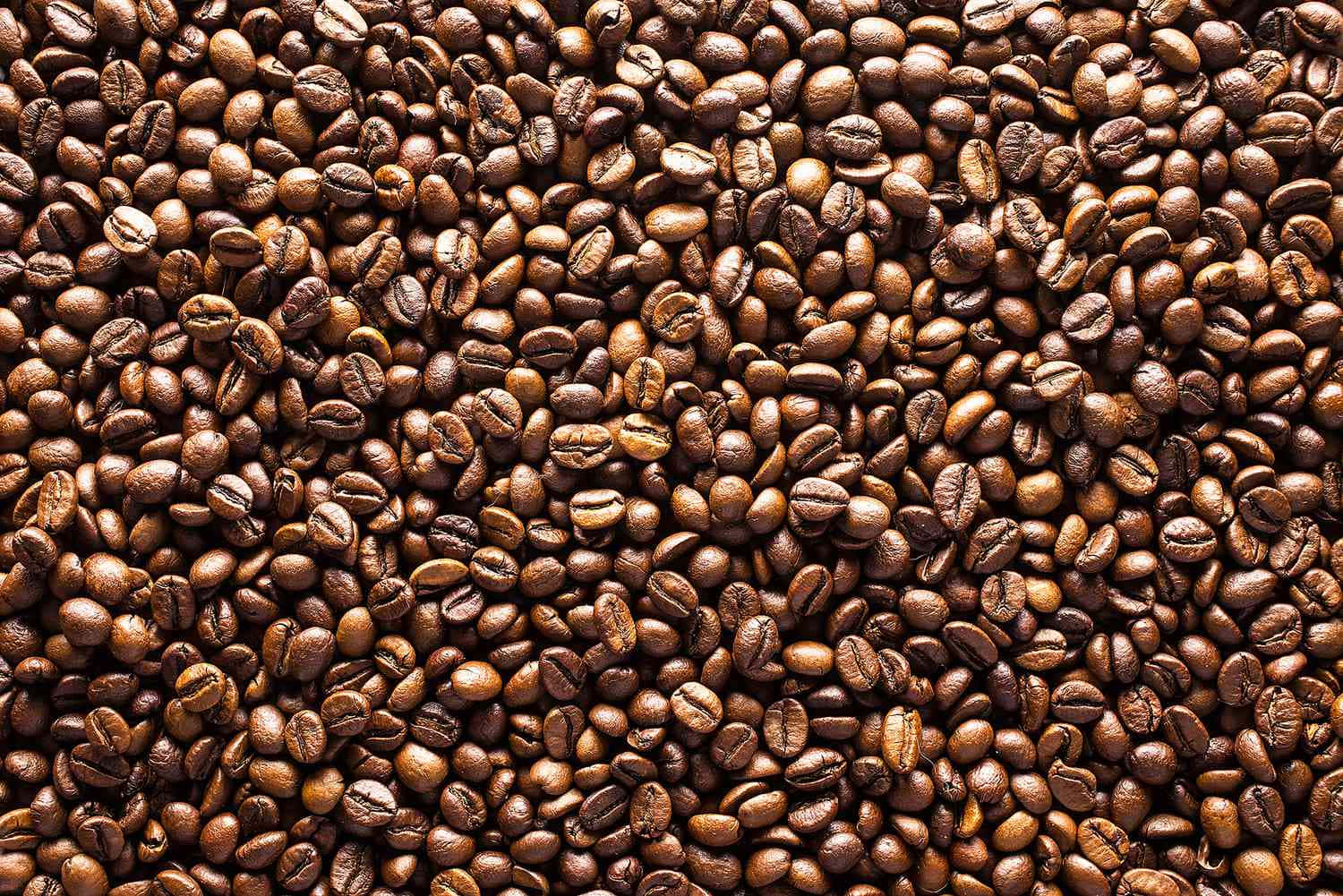 Coffee Beans 桌布 壁紙 — 一張烘焙咖啡豆的特寫照片，帶有豐富的棕色色調和紋理表面。