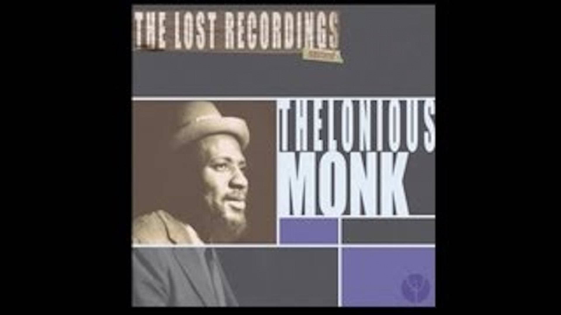 高清 桌布 壁紙 — 一張爵士鋼琴家 Thelonious Monk 戴帽子的棕褐色調肖像，上面有粗體文字疊加顯示「The Lost Recordings」。
