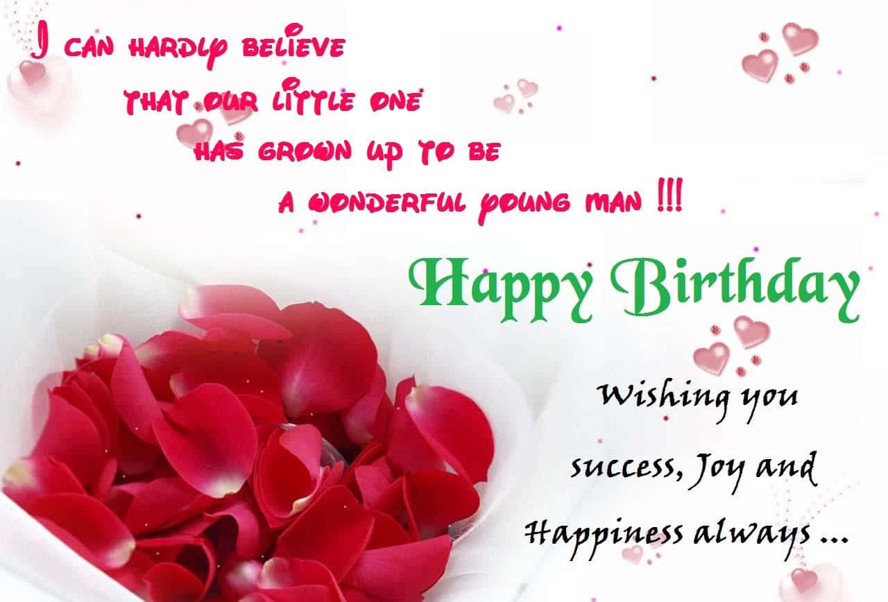 Birthday Wishes 桌布 壁紙 — 一張生日賀卡，白色碗中有紅色玫瑰花瓣，並以粉紅色、綠色和黑色字體顯示慶祝文字。