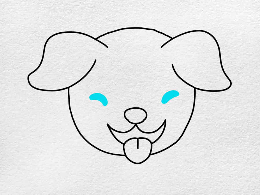 Easy Dog 桌布 壁紙 — 一張簡單線條畫，在紋理紙上畫出一張快樂的狗臉，有藍色眼睛和伸出的舌頭。