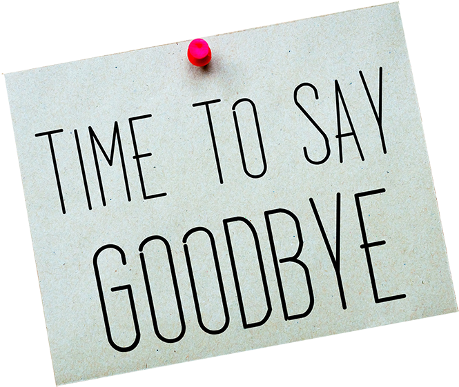 Clip Art 桌布 壁紙 — 一張米色便利貼，上面有粗體黑色文字寫著 'TIME TO SAY GOODBYE'，用紅色圖釘釘在純黑背景上。