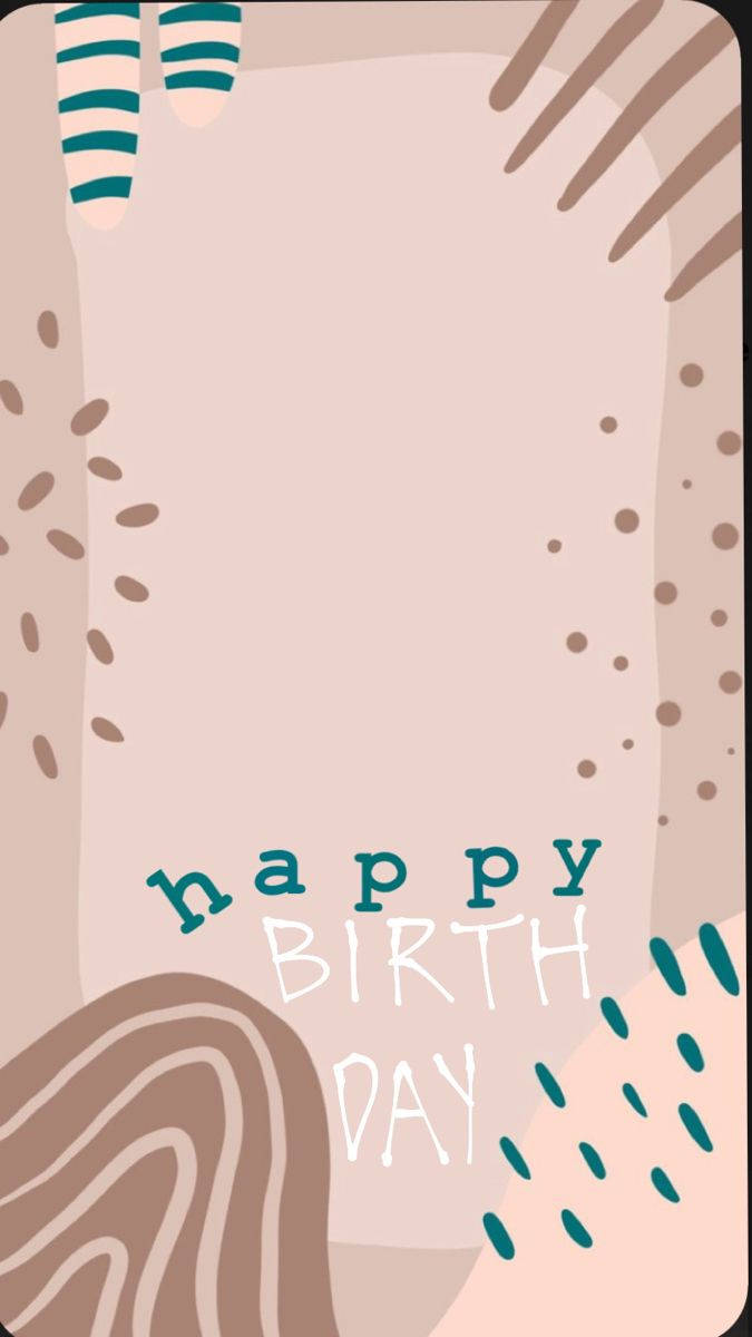 happy birthday wishes 桌布 壁紙 — 一張粉彩色生日卡，以抽象棕色、藍綠色和粉紅色圖案框住生日快樂文字。