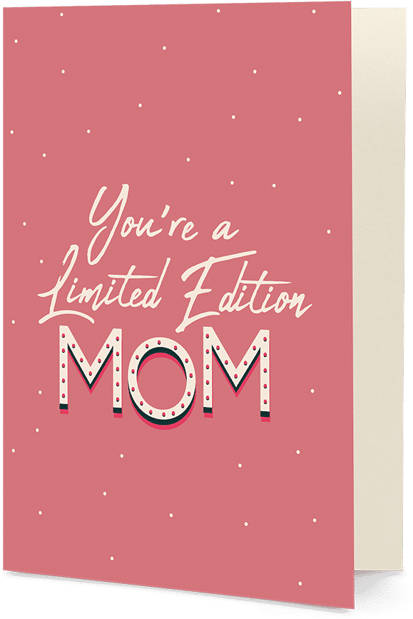 card 桌布 壁紙 — 一張粉紅色賀卡，上面有白色文字寫著「You're a Limited Edition MOM」，周圍環繞著小白點。