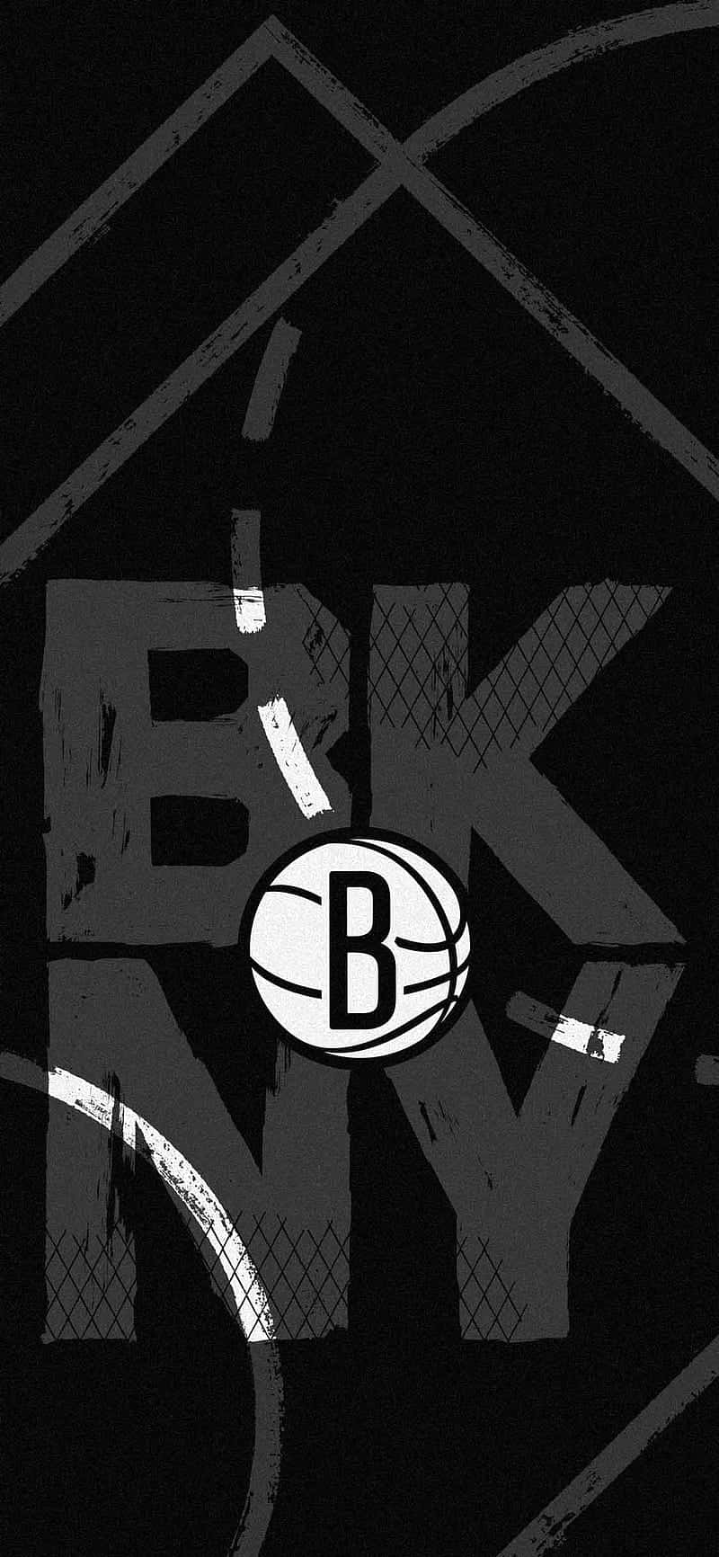 Brooklyn Nets 桌布 壁紙 — 一張粗獷的黑白壁紙，上面有籃球標誌，以粗體破舊字體顯示「BK」和「NY」。