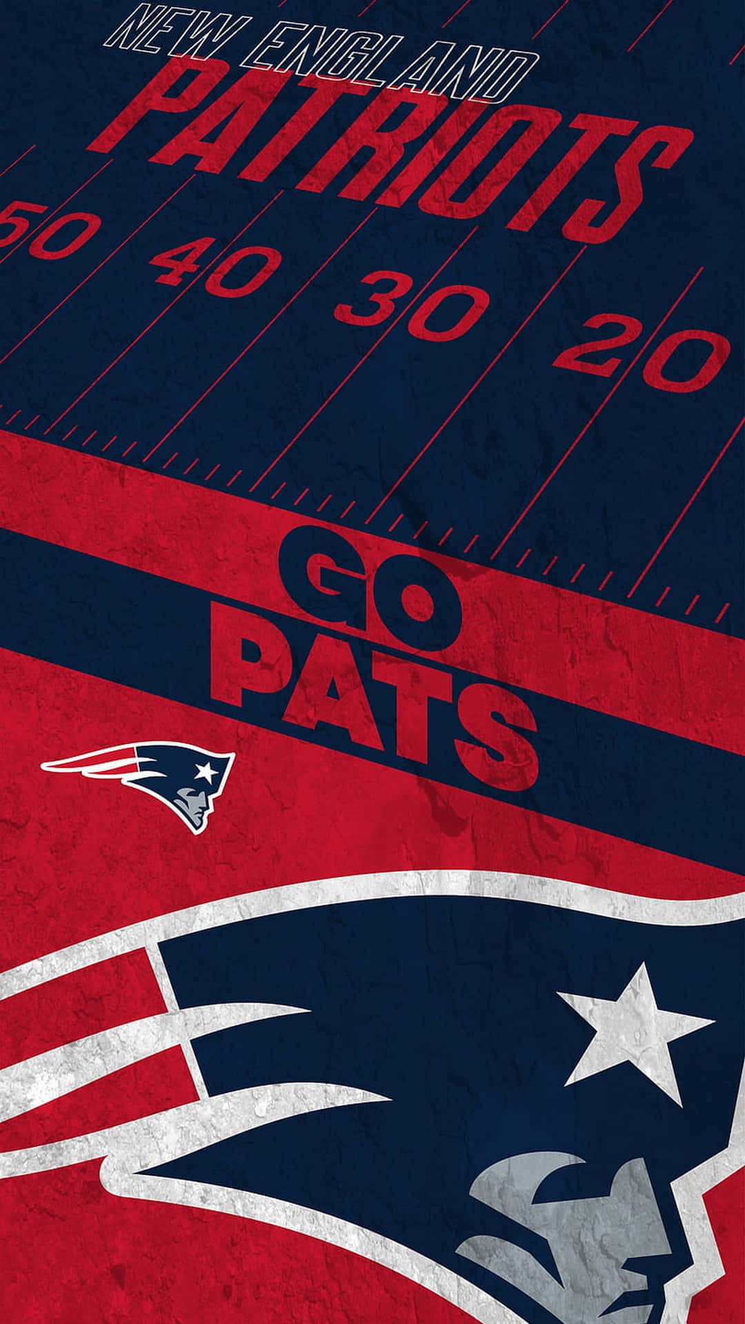 NFL 桌布 壁紙 — 一張粗糙的新英格蘭愛國者隊足球場壁紙，帶有醒目的紅藍球隊品牌和碼線。