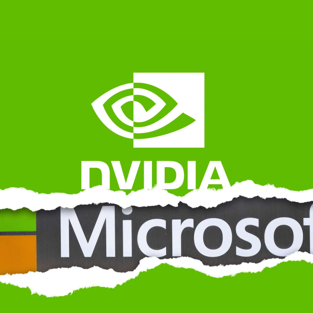 一張綠色破損紙片，上面有dvia和Microsoft字樣 壁紙