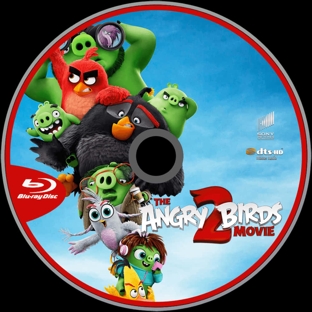 Angry Birds 桌布 壁紙 — 一張色彩鮮豔的藍光光碟，上面有《憤怒鳥大電影2》的動畫角色，背景是藍天。