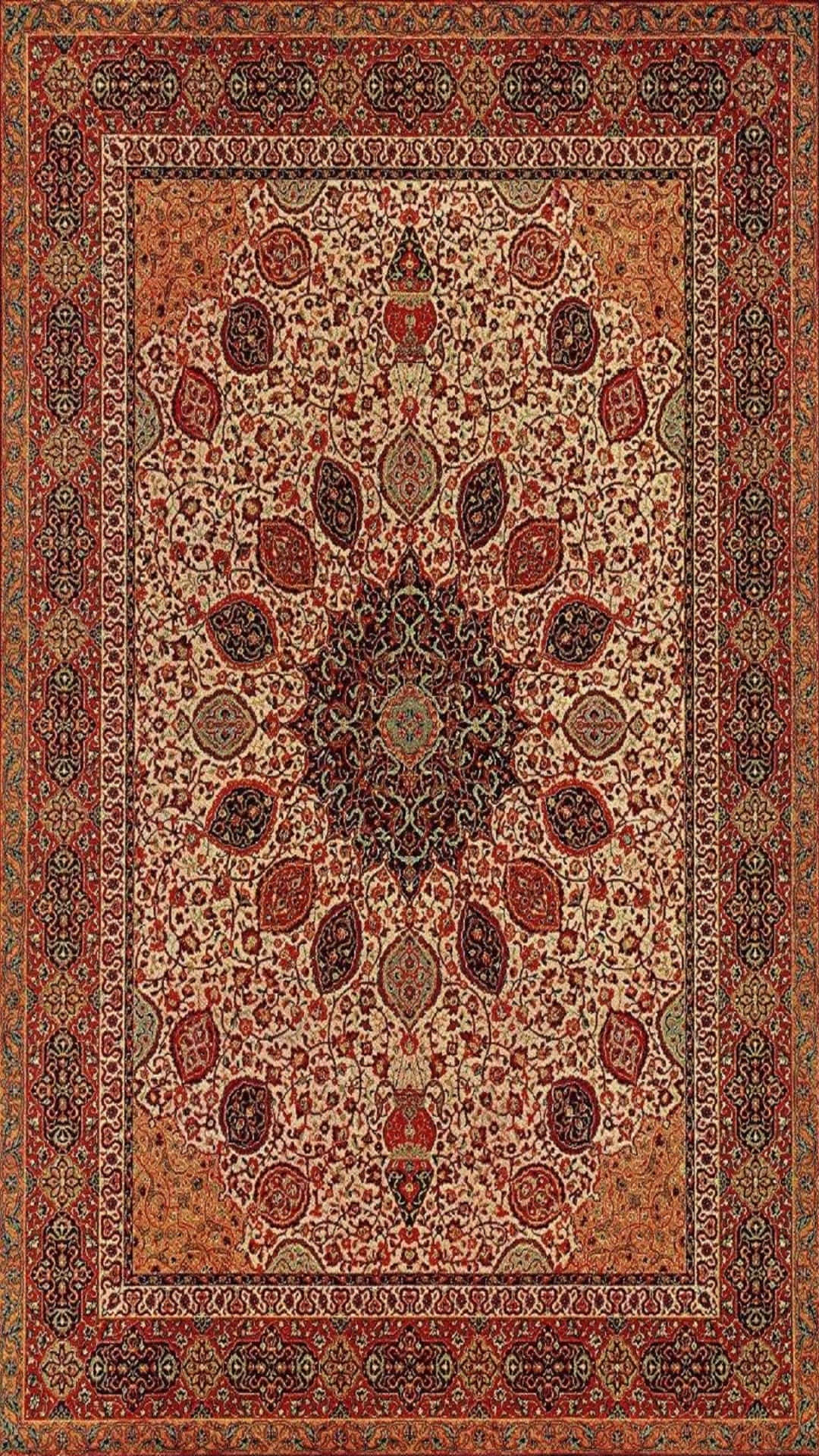 Carpet 桌布 壁紙 — 一張裝飾性的波斯地毯，中央有獎章圖案，並以深紅色和奶油色呈現複雜的花卉圖案。