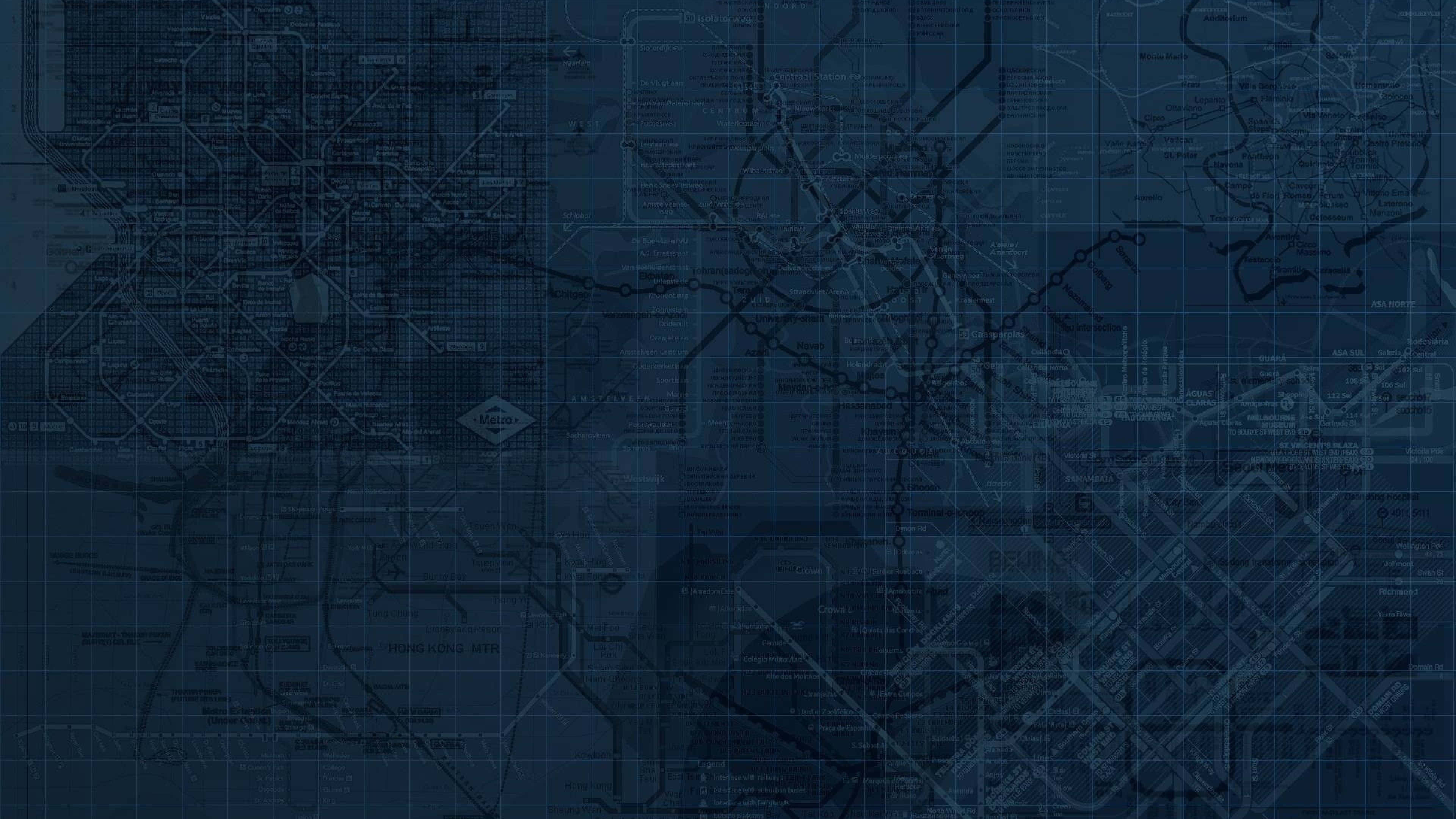 texture 桌布 壁紙 — 一張詳細的藍圖風格城市地圖，以深藍色調呈現錯綜複雜的街道和交通線路。