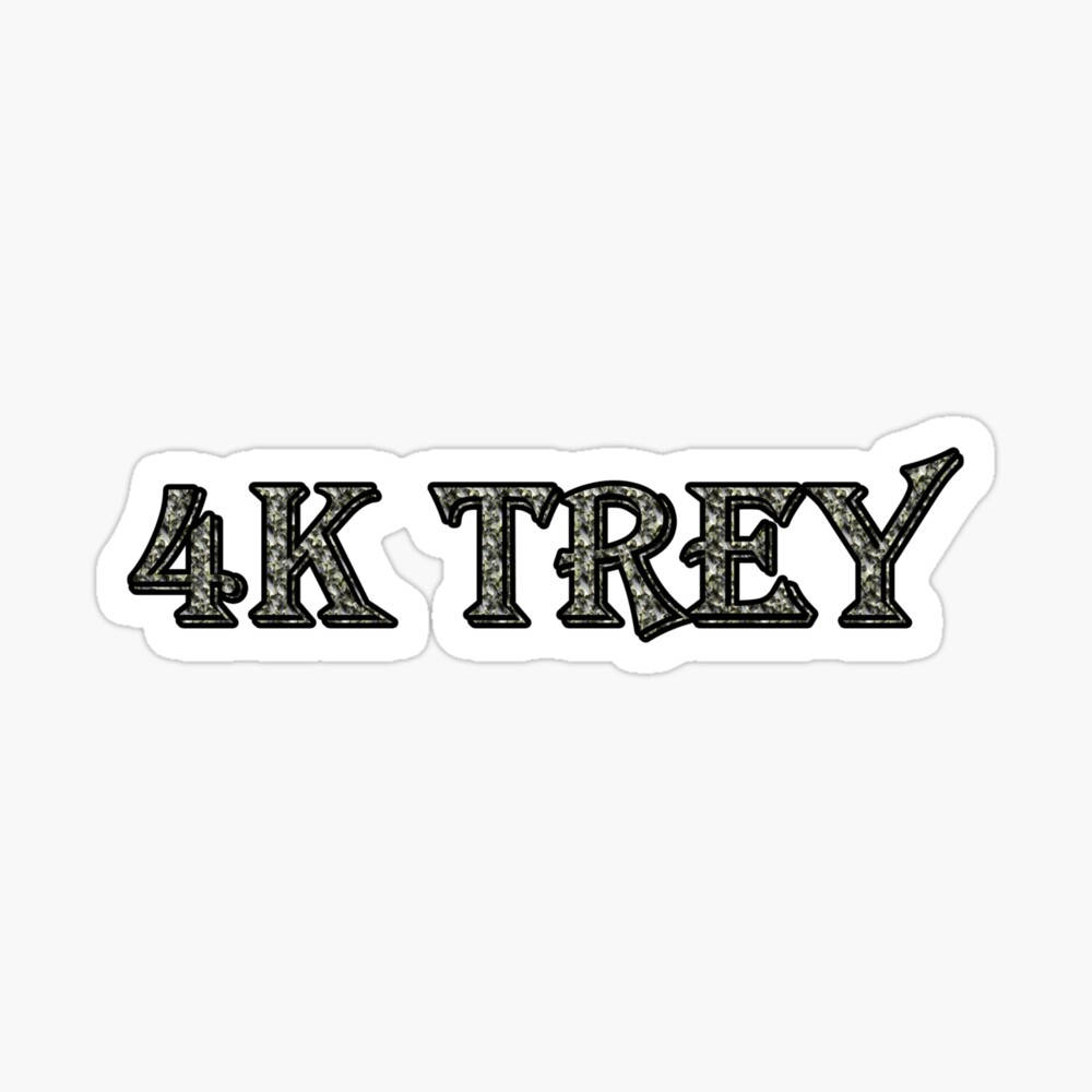 4kt 桌布 壁紙 — 一張貼紙，在純白色背景上帶有粗體 4K TREY 文字，採用帶黑色輪廓的紋理灰色字母。