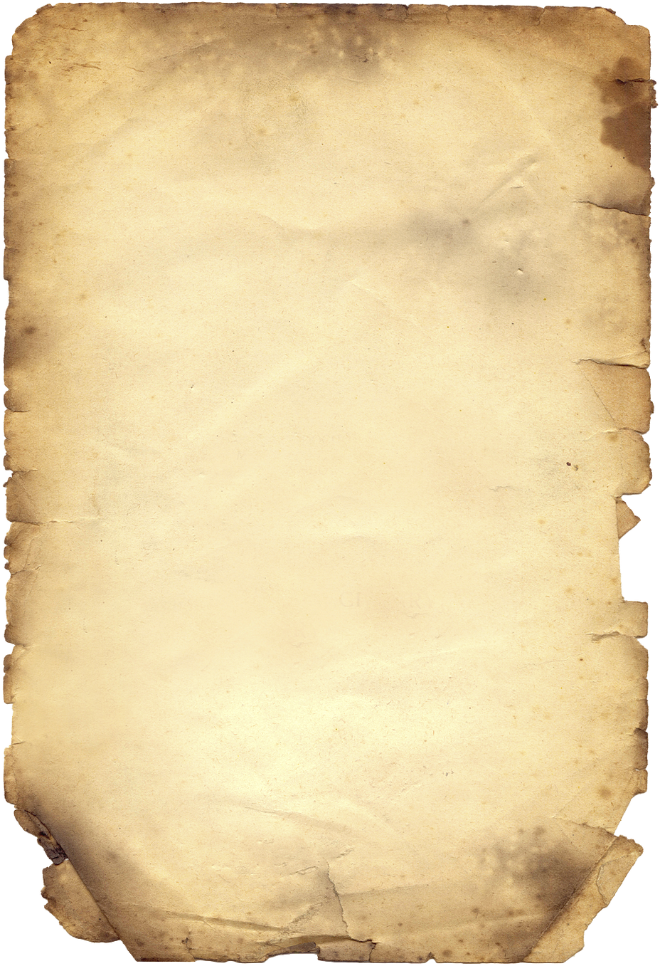Old Paper 桌布 壁紙 — 一張邊緣不規則、有污漬和皺褶的舊羊皮紙，令人聯想到古代手稿。