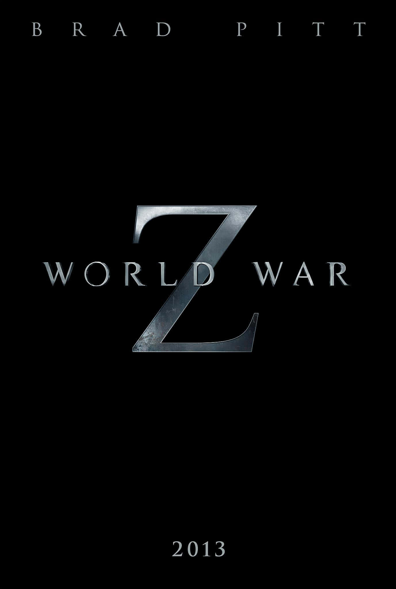 World War Z 桌布 壁紙 — 一張醒目的黑色電影海報，為《World War Z》設計，帶有一個大型金屬Z、布萊德彼特的名字和2013年份。