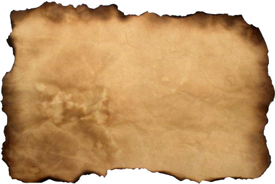 Old Paper 桌布 壁紙 — 一張風化的羊皮紙，邊緣燒焦不均勻，帶有細微污漬，背景為黑色。