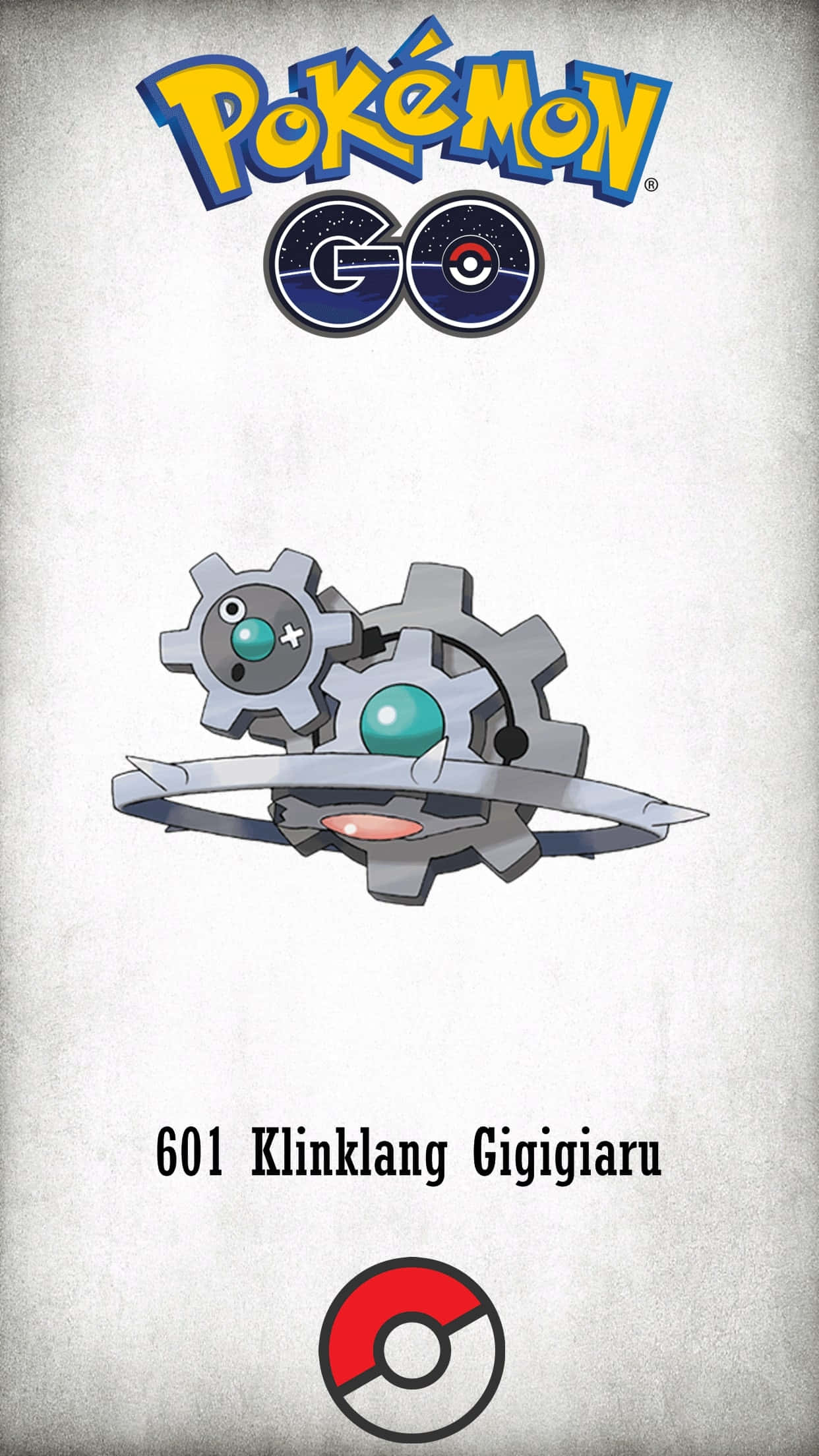 動漫 桌布 壁紙 — 一張風格化的 Pokémon Go 宣傳圖片，以機械寶可夢齒輪兒為特色，帶有齒輪和藍綠色眼睛，背景為紋理灰色。