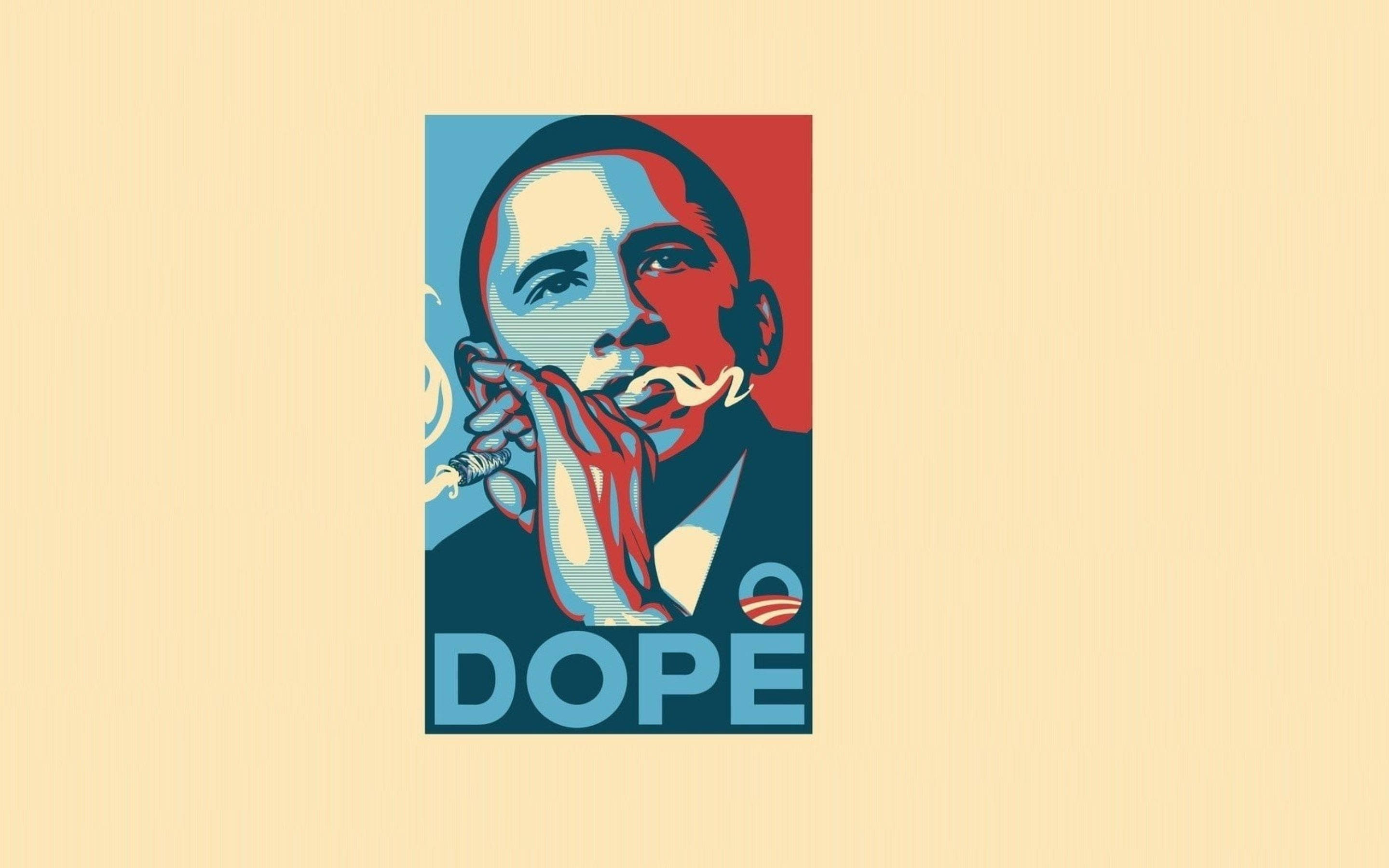 Barack 桌布 壁紙 — 一張風格化的海報，描繪巴拉克·歐巴馬手持香煙，煙霧向上繚繞，背景為紅色和藍色，下方有「DOPE」字樣。