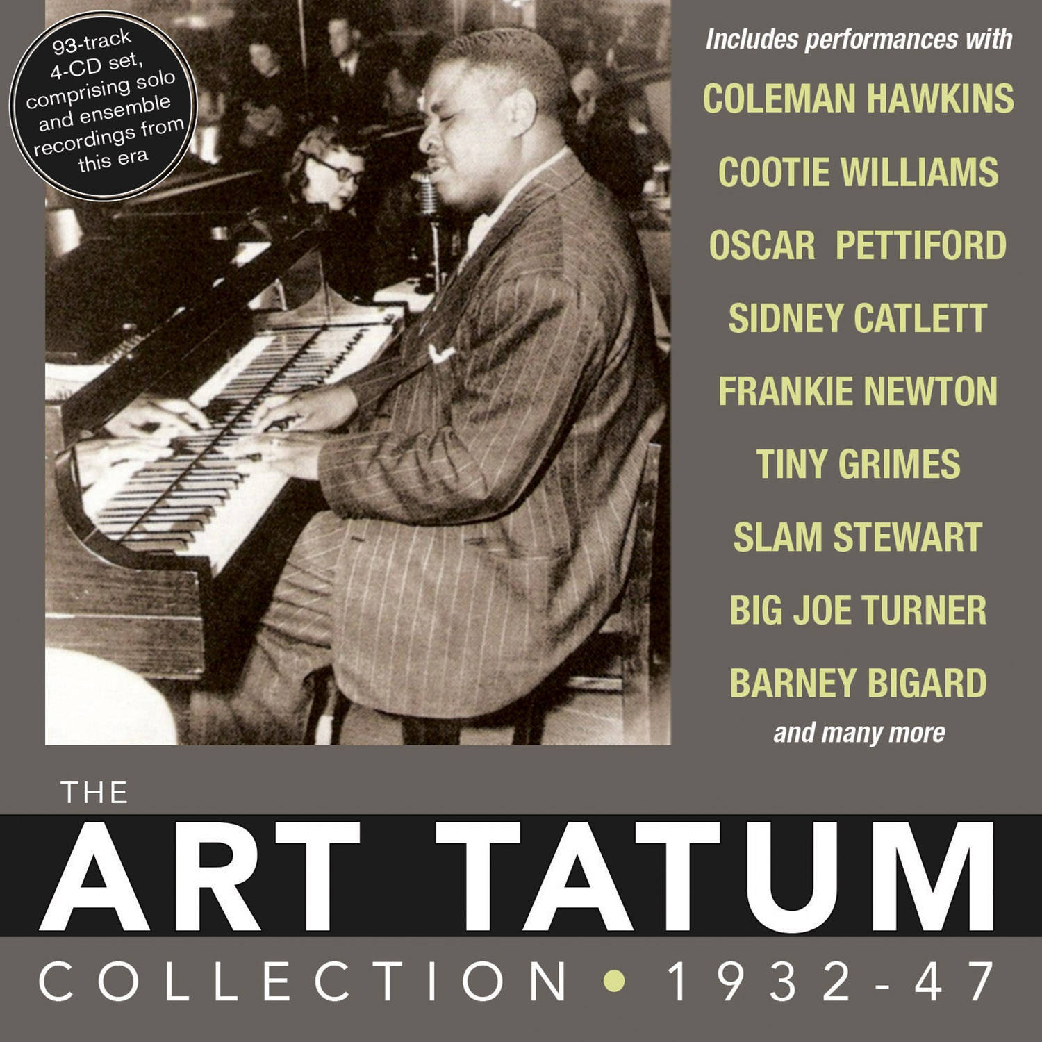 鋼琴 桌布 壁紙 — 一張黑白照片，爵士鋼琴家 Art Tatum 正在彈奏三角鋼琴，身後有一位女士在彈鋼琴。