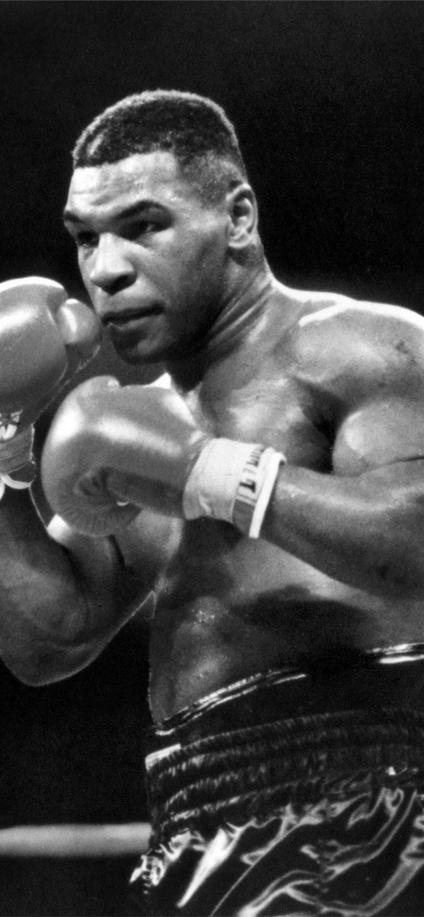 Boxing 桌布 壁紙 — 一張黑白照片，顯示一位肌肉發達的拳擊手處於比賽中姿勢，手套舉起。
