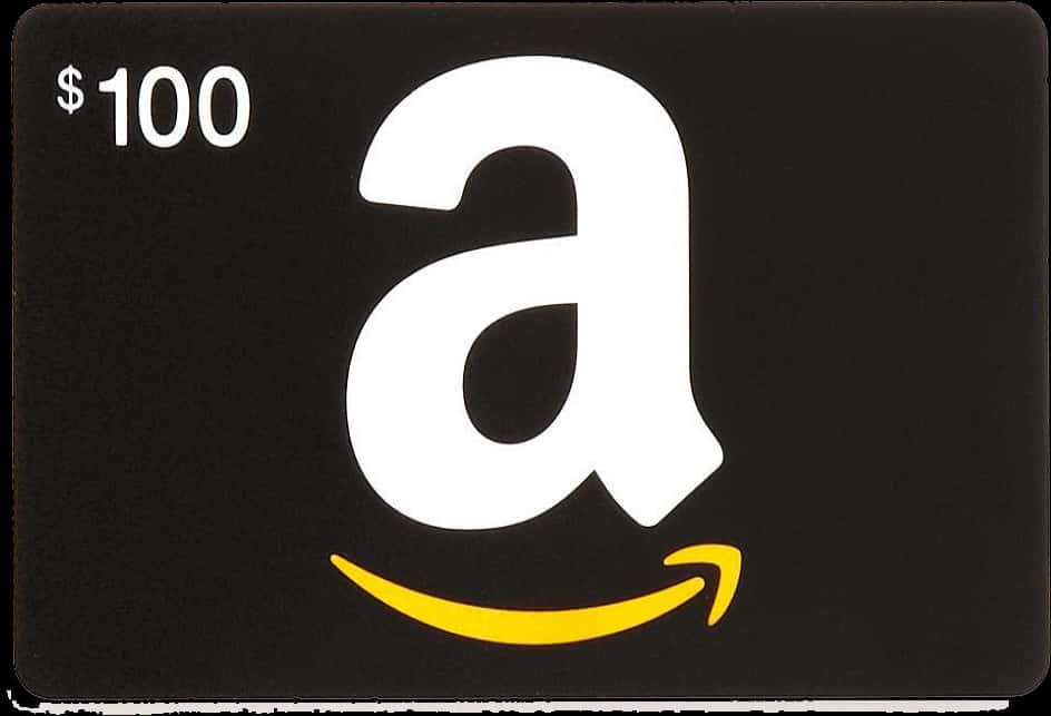 亞馬遜 桌布 壁紙 — 一張黑色Amazon禮品卡，帶有白色「a」標誌和黃色微笑箭頭，顯示$100價值。