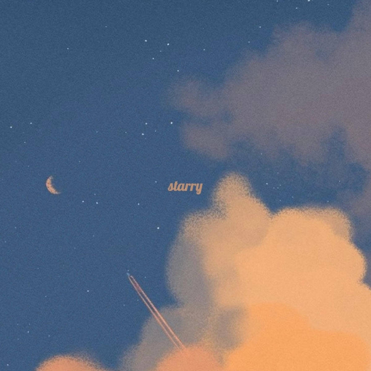 雲朵 桌布 壁紙 — 一彎新月和星星從柔和的橙色雲層中探出頭來，點綴著夢幻的夜空。