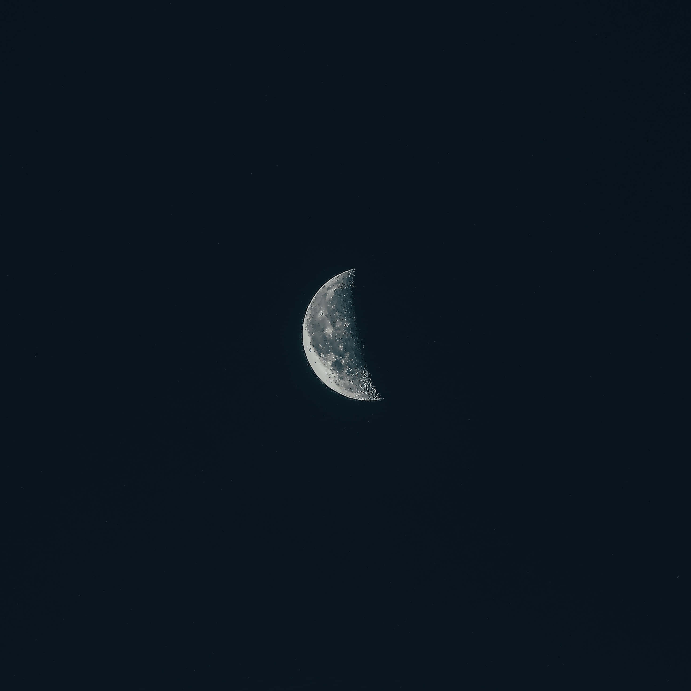 月光 桌布 壁紙 — 一彎精緻的月牙在深靛藍色的夜空中柔和地閃耀，其佈滿隕石坑的表面細節清晰。