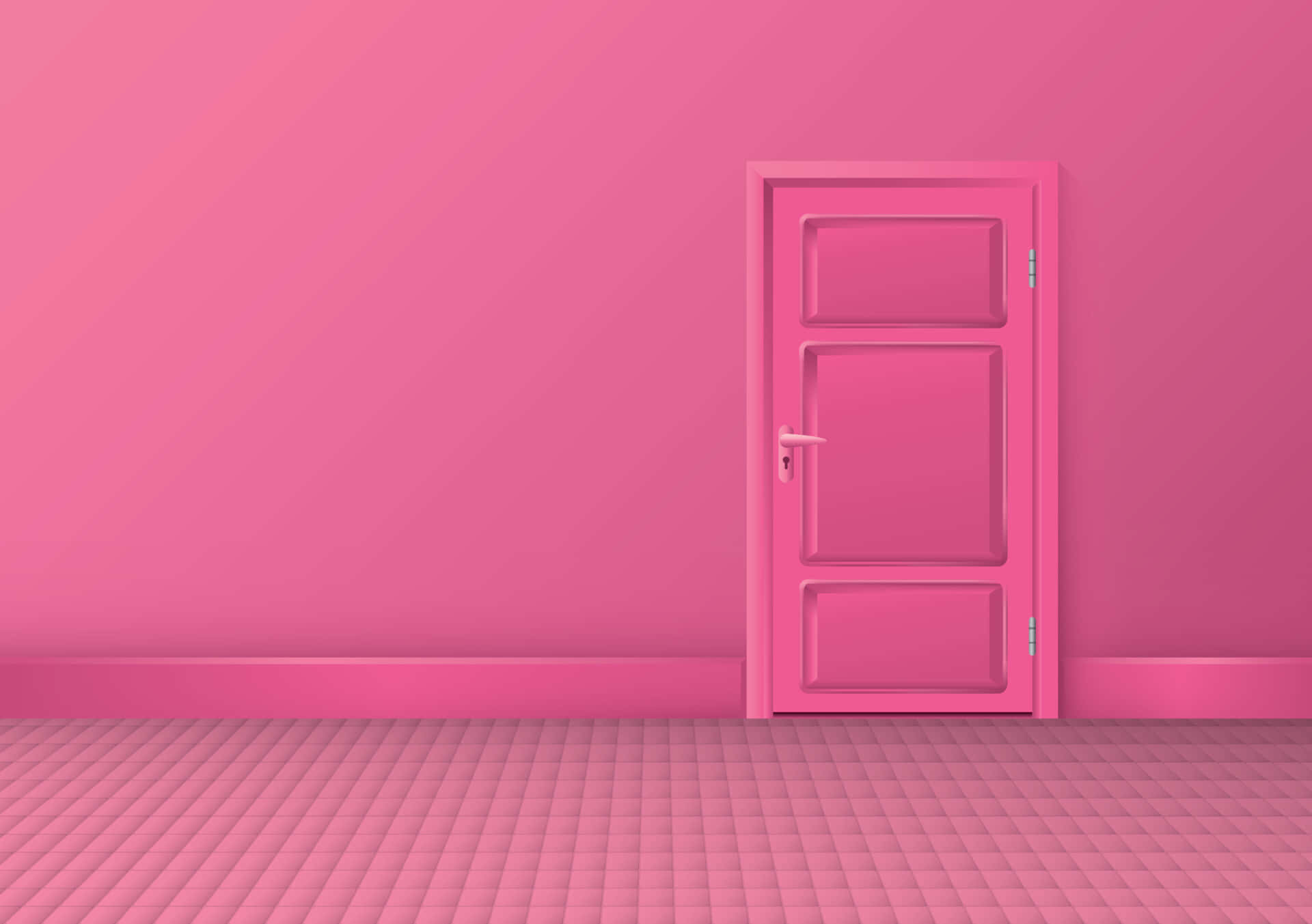 Pink Wall 桌布 壁紙 — 一扇極簡風格的粉紅色門獨自矗立在單色調的粉紅色房間中，地板帶有紋理。
