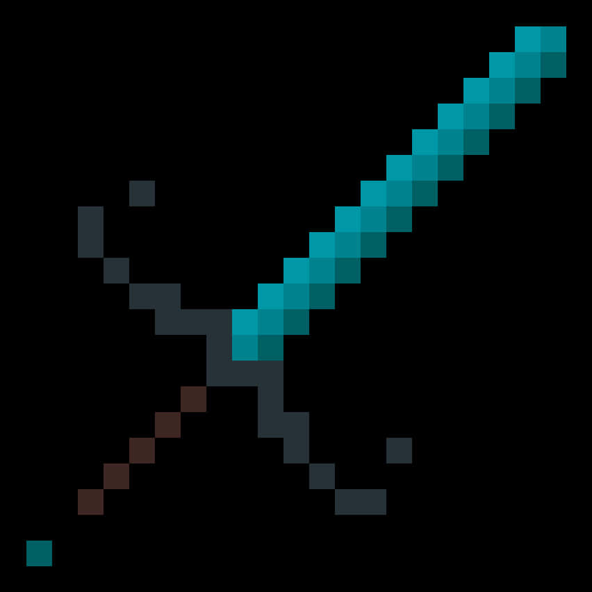 Minecraft Sword 桌布 壁紙 — 一把像素化的鑽石劍，帶有青綠色劍刃和深灰色劍柄，背景為黑色。