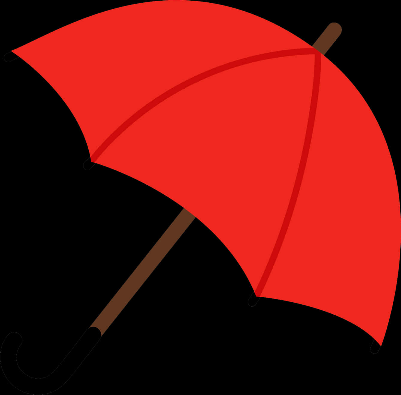 Object 桌布 壁紙 — 一把大膽的紅色雨傘，帶有棕色手柄和彎曲尖端，在純黑色背景上脫穎而出。
