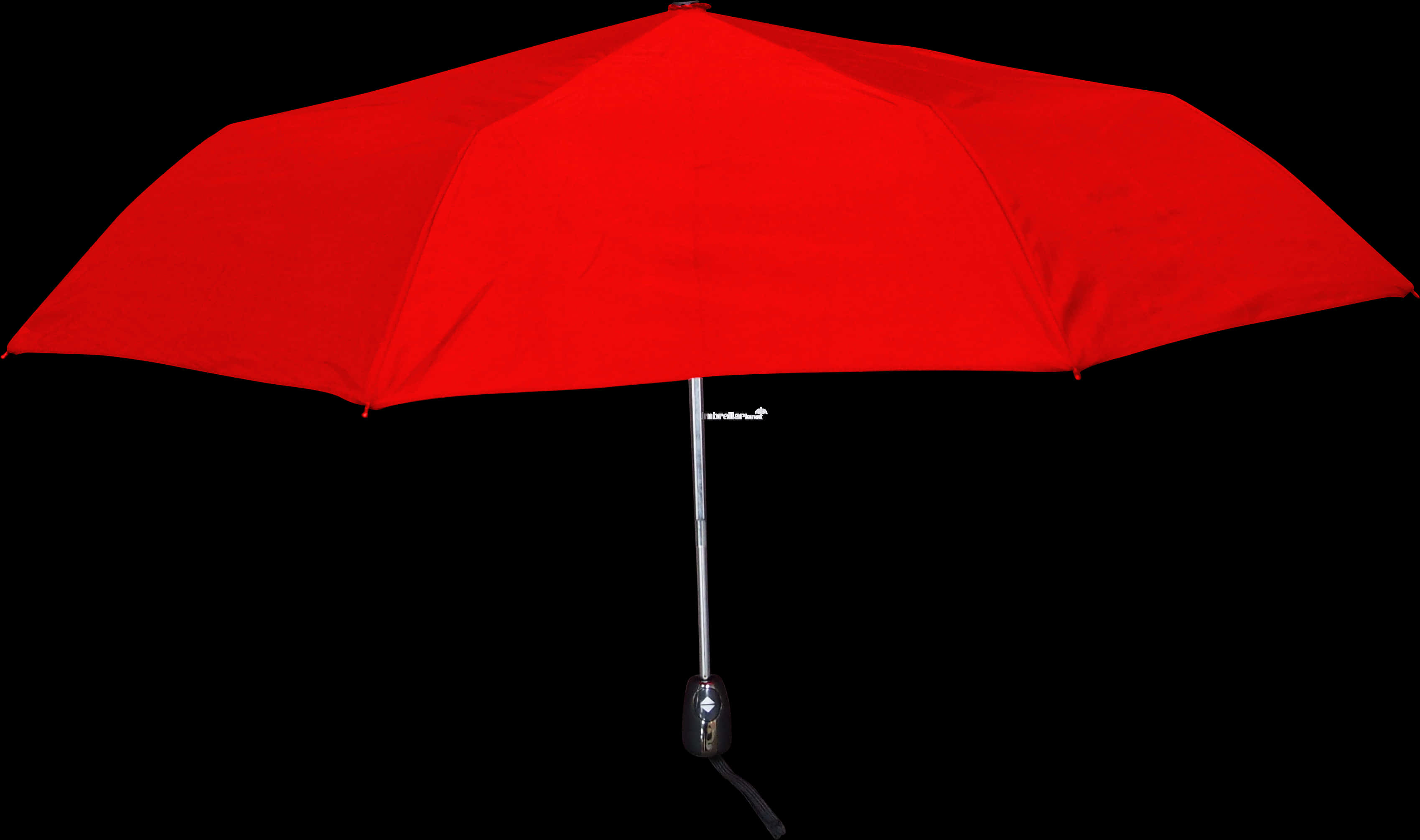 Object 桌布 壁紙 — 一把大膽的紅色雨傘在純黑色背景上張開，布料繃緊，金屬手柄閃閃發光。