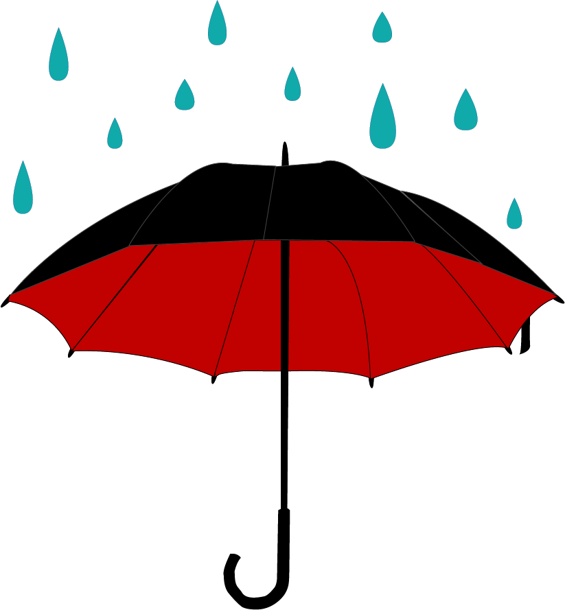 下雨 桌布 壁紙 — 一把大膽的紅黑雨傘在純白背景下抵擋著落下的青綠色雨滴。