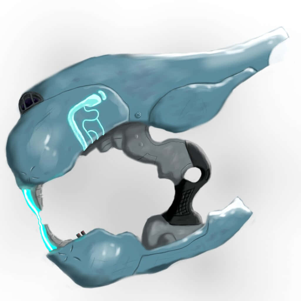 Plasma Rifle 桌布 壁紙 — 一把時尚的未來武器，帶有發光的青色點綴和彎曲的藍灰色機身，背景為純白色。