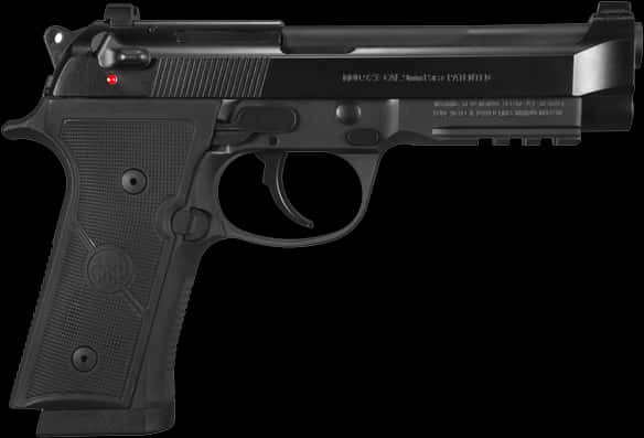 Weapons 桌布 壁紙 — 一把時尚的黑色Beretta手槍，帶有紅色安全指示器，在純黑色背景上以銳利細節呈現。