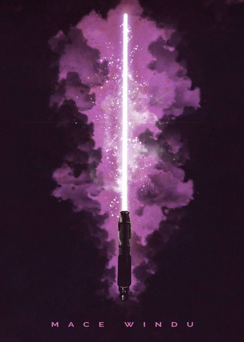 Lightsaber 桌布 壁紙 — 一把發光的紫色光劍刺穿黑暗的雲層，在戲劇性的夜空中閃爍著粒子。