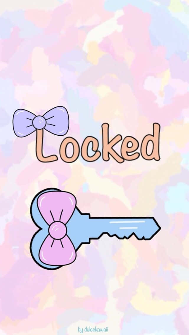 桌布 壁紙 — 一把粉彩色鑰匙配上粉紅色蝴蝶結，位於「Locked」字樣下方，背景是柔和的水彩畫。