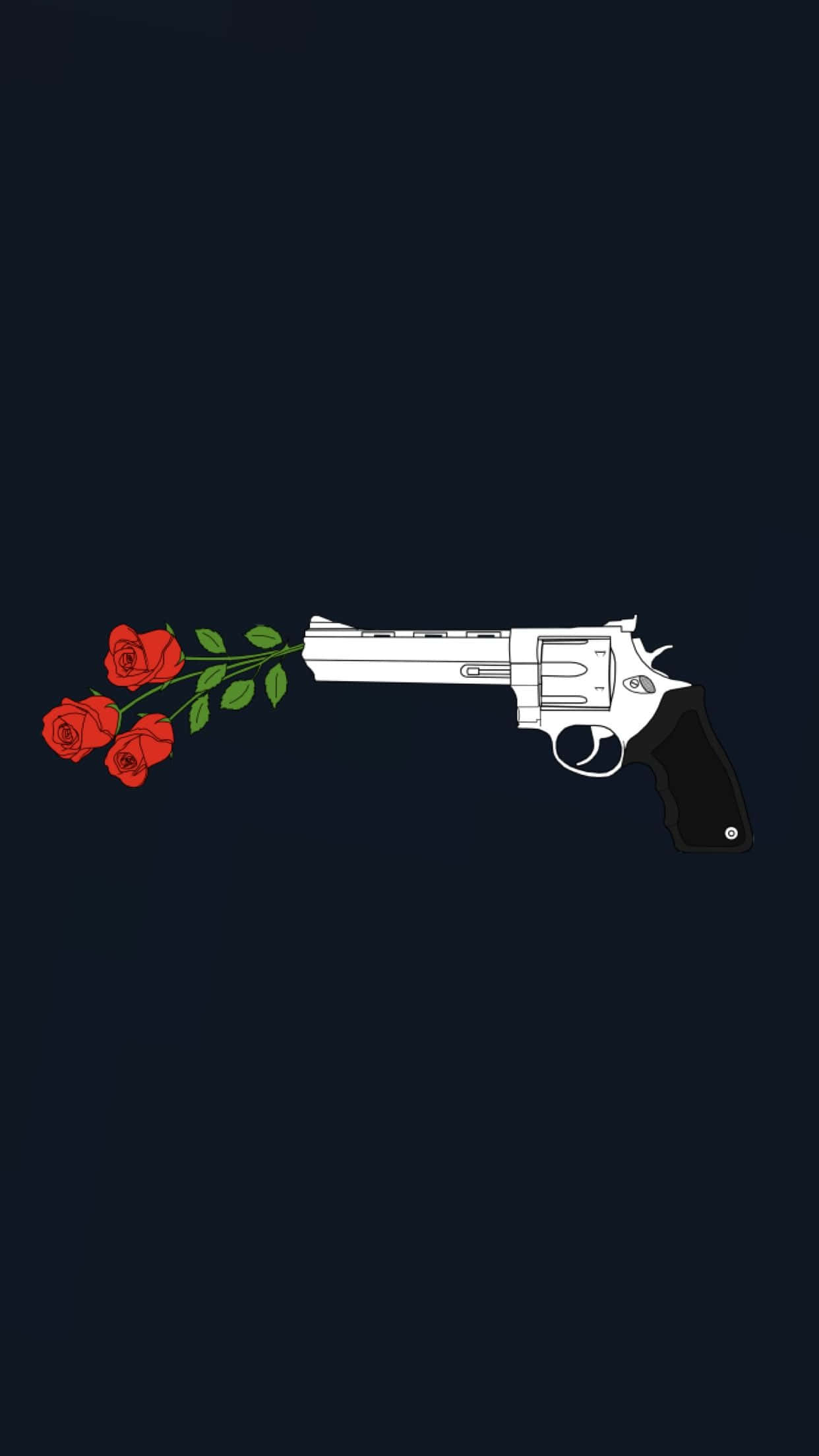 guns n roses 桌布 壁紙 — 一把純白色左輪手槍在深藍色背景下發射出鮮豔的紅玫瑰花束。