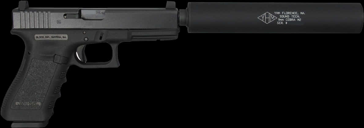 Weapons 桌布 壁紙 — 一把黑色Glock手槍，裝有消音器，置於純黑背景上。